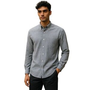 J Crew Mens Button Up Medium L/S Blue Check 100% Cotton Preppy Office